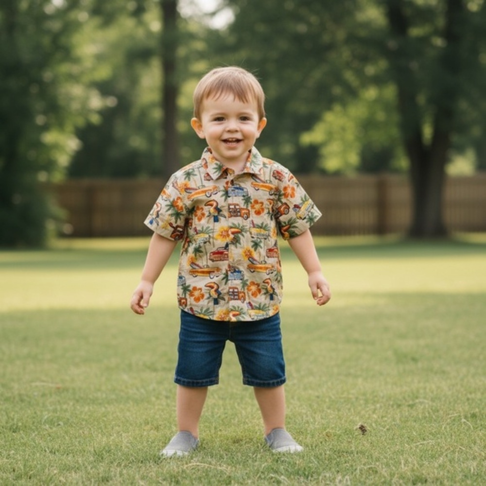 Wonderkids Colorful Car and Palm Tree Print Shirt